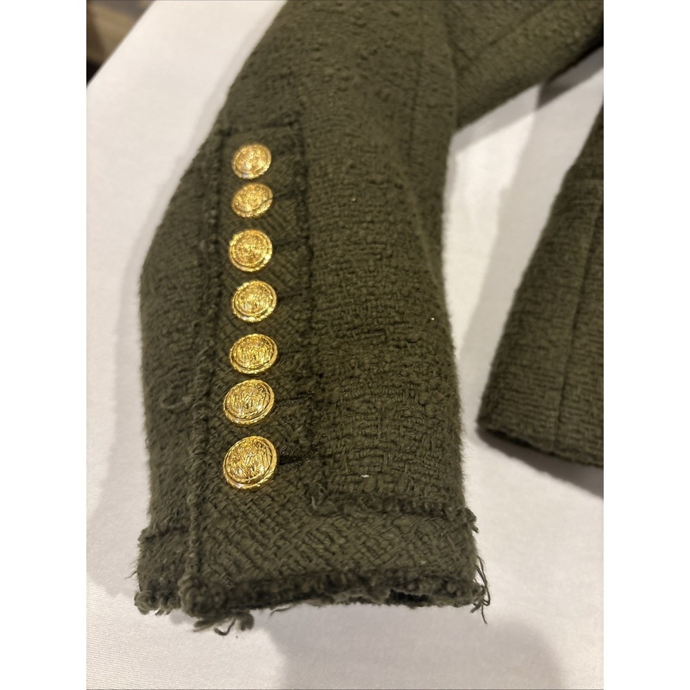 Zara Women Size Small Olive Green Shoulder Pad Jacket Blazer W/ Gold Buttons - Picture 3 of 11